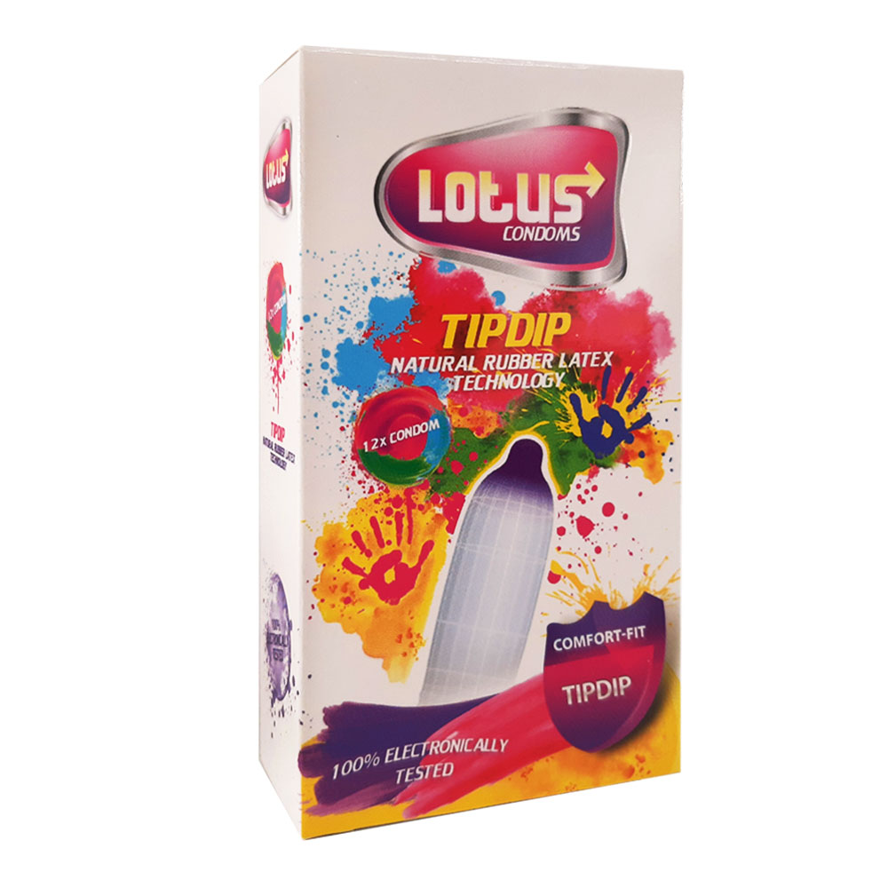 lotus-tipdip-400 کاندوم رنگی لوتوس مدل TIP DIP بسه 12 عددی