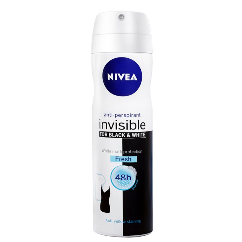 nivea-men-invisible-for-black-white-fresh-113946 اسپری ضد تعریق زنانه نیوآ مدل Invisible Black And White Original حجم 150 میل