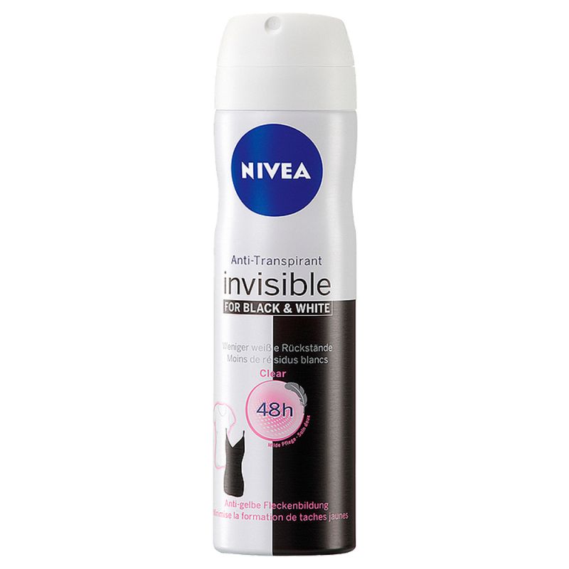 nivea-women-anti-transpirant-for-black-white-spray-113942_0 اسپری ضد تعریق زنانه نیوآ مدل Black & White Invisible Clear حجم 150 میل