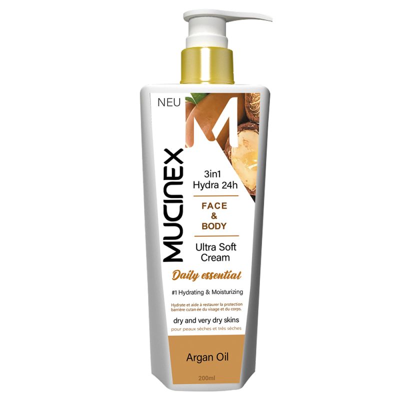 mucinex-cream-face-body-918000000005_0 کرم مرطوب کننده ماسینکس مدل ARGAN Oil حجم 200 میل
