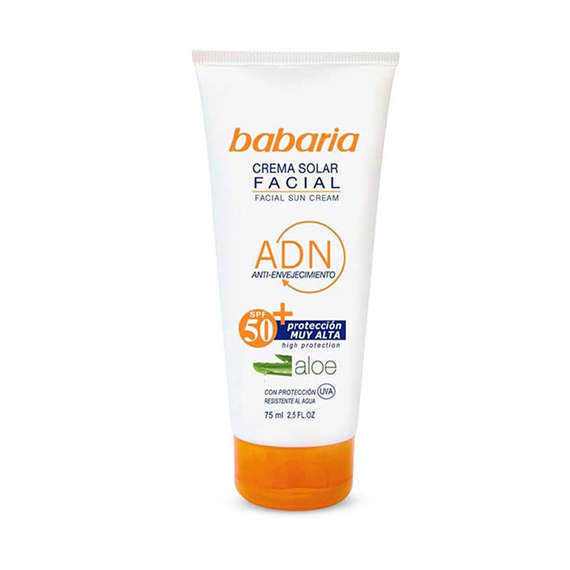 Babaria-ADN-Aloevera-Cream-Soalar-Spf-50-75-ml کرم ضد آفتاب رنگی باباریا حاوی عصاره آلوئه ورا با +SPF50