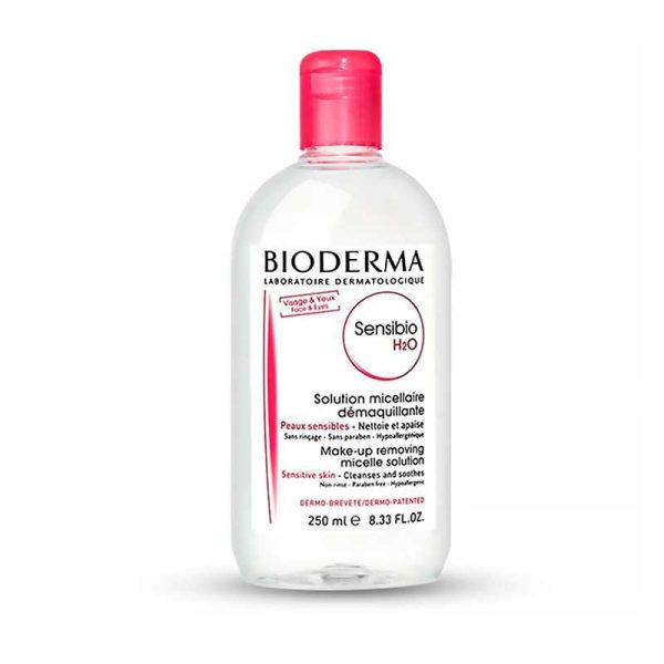 محلول میسلار پاک کننده آرایش صورت و چشم Sensibio H2O بایودرما 250 میل