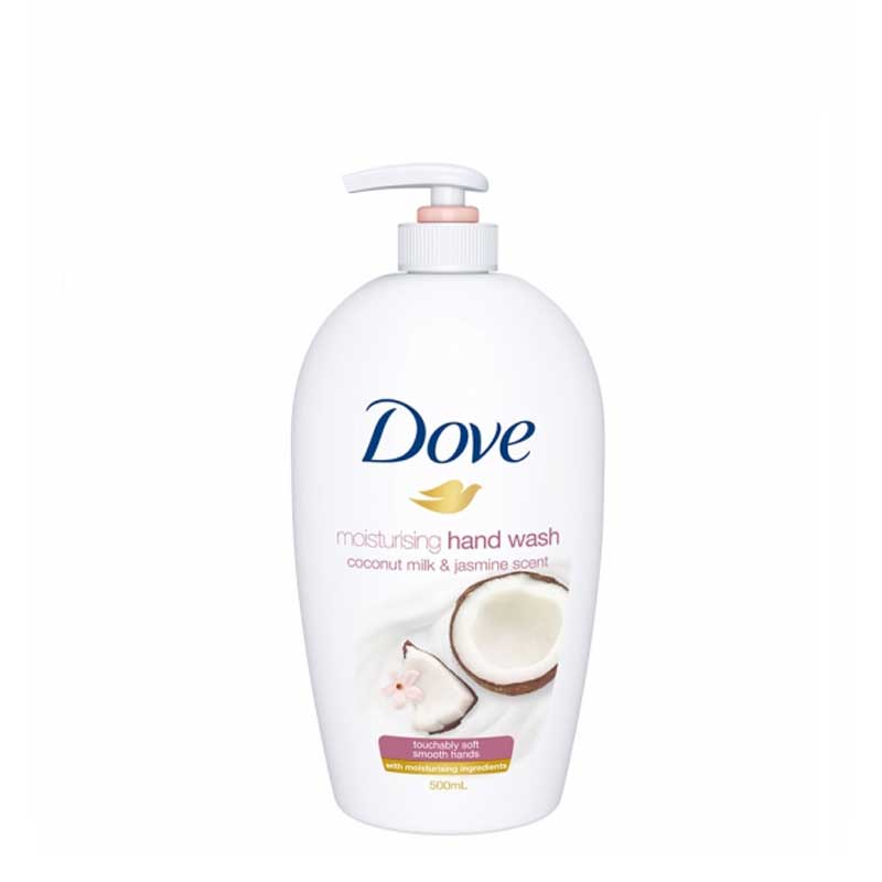 Dove-Hand-Wash-With-Coconut-&-Jasmine-Extract-500ml مایع دستشویی داو با عصاره نارگیل و یاس حجم 500 میل