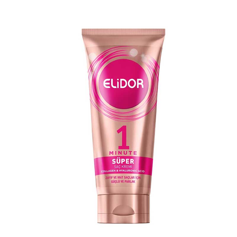 Elidor-1-Minute-Super-Hair-Cream-With-Collagen-&-Hyaluronic-Acid-170ml کرم مو الیدور مناسب موهای ضعیف و کدر حاوی کلاژن و هیالورونیک اسید حجم 170 میل