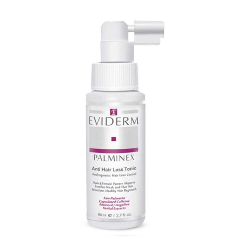 Eviderm-Anti-loss-Palminex-Tonic-80-ml تونیک ضد ریزش مو پالمینکس اویدرم مناسب ریزش موی ارثی حجم 80 میل