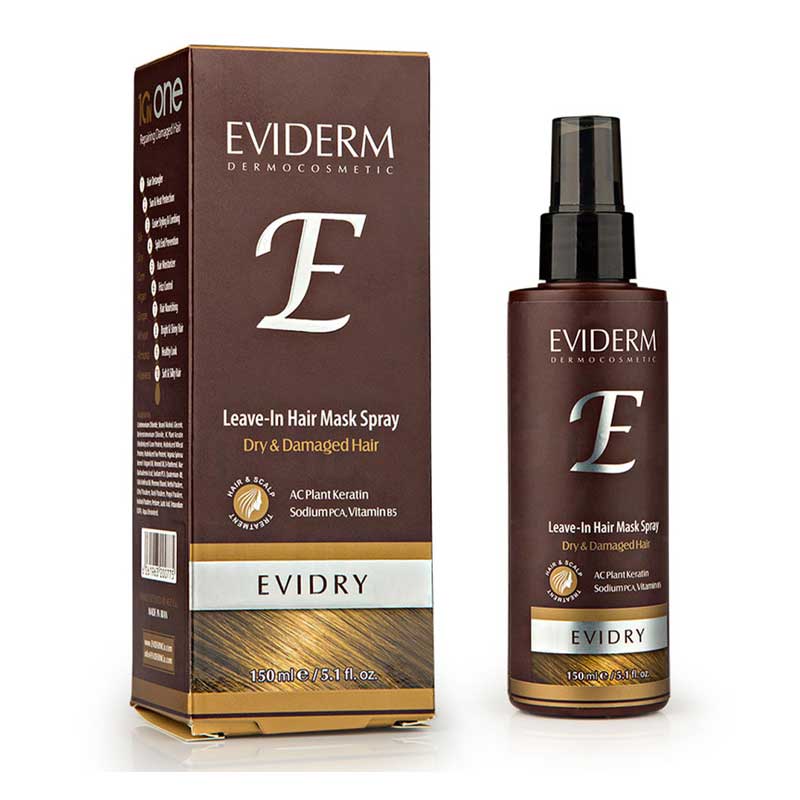 Eviderm-Evidry-Leave-In-Hair-Mask-Spray-For-Dry-And-Damaged-Hair-150ml ماسک مو اویدرم مناسب موهای خشک و آسیب دیده حجم 150 میل