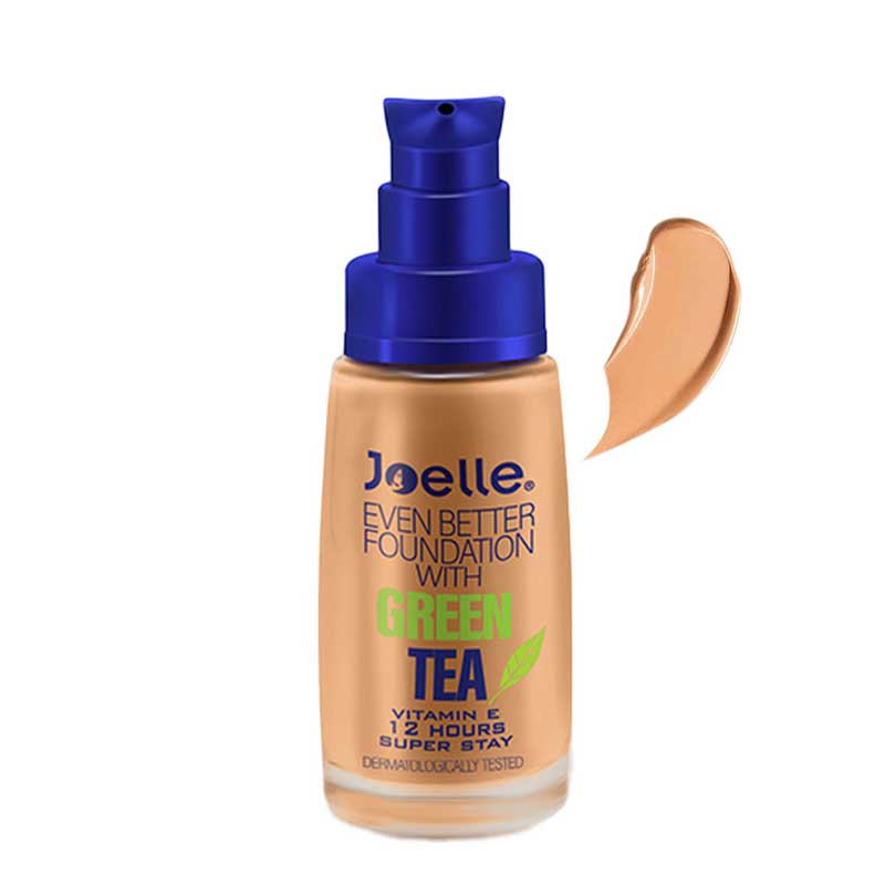 Joelle-12h-Even-Better-Foundation-With-Green-Tea-10 کرم پودر جویل مدل چای سبز شماره J10 حجم 30 میل