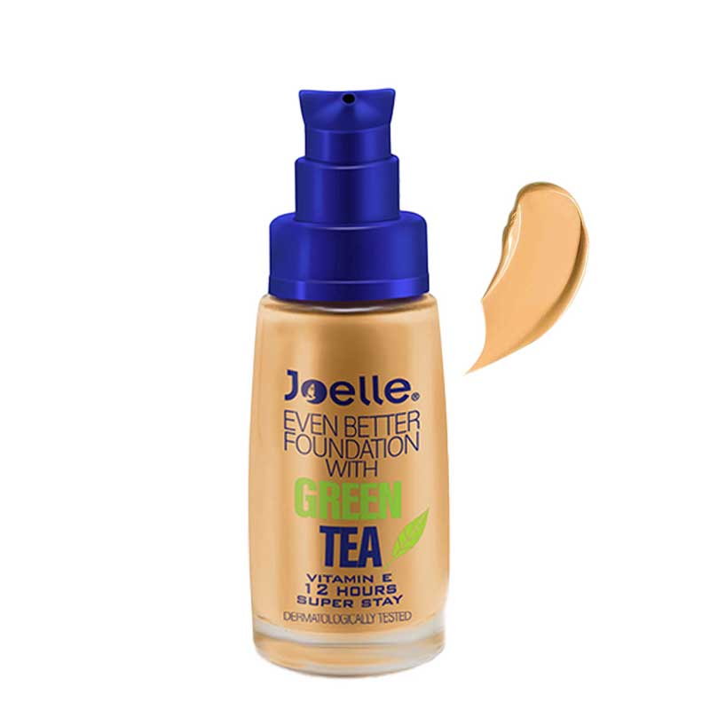 Joelle-12h-Even-Better-Foundation-With-Green-Tea04 کرم پودر جویل مدل چای سبز شماره J04 حجم 30 میل