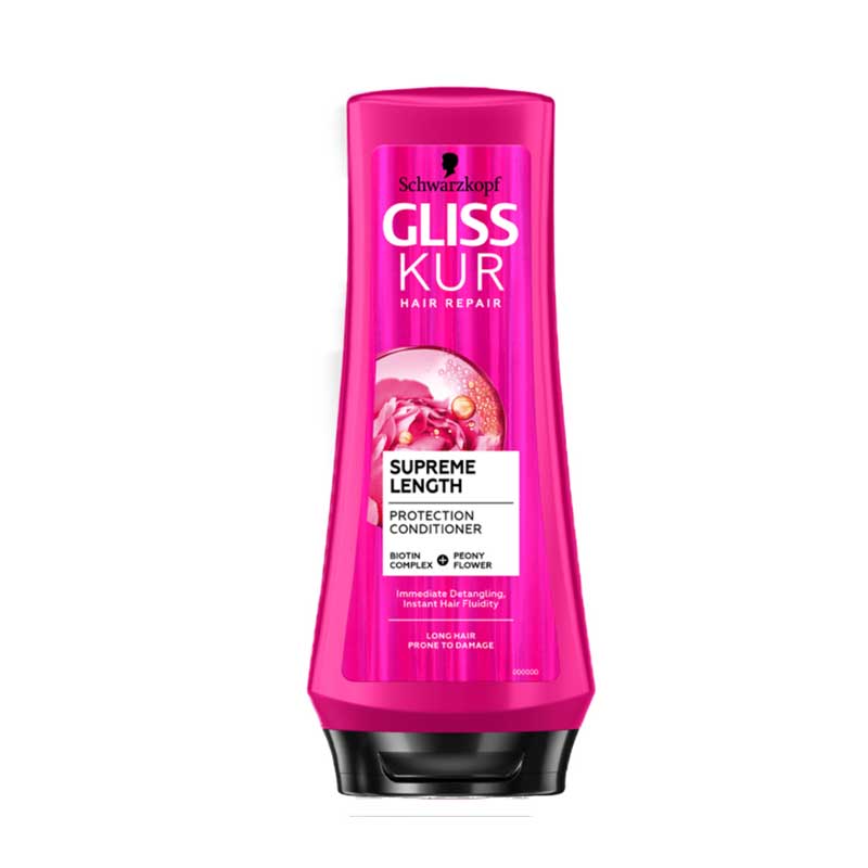 Schwarzkopf-Gliss-Conditioner-Supreme-Length-360-ml نرم کننده مو شوآرتزکف پروفشنال سری گلیس مدل Supreme Length حاوی کمپلکس بیوتین حجم 360 میل