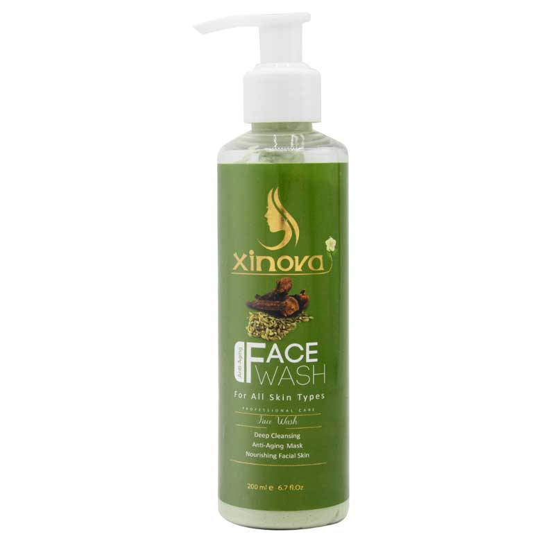 Xinova-Fennel-Clove-Face-wash-200ml فیس واش و ماسک لایه بردار ملایم ژینووا حاوی رازیانه و میخک حجم 200 میل