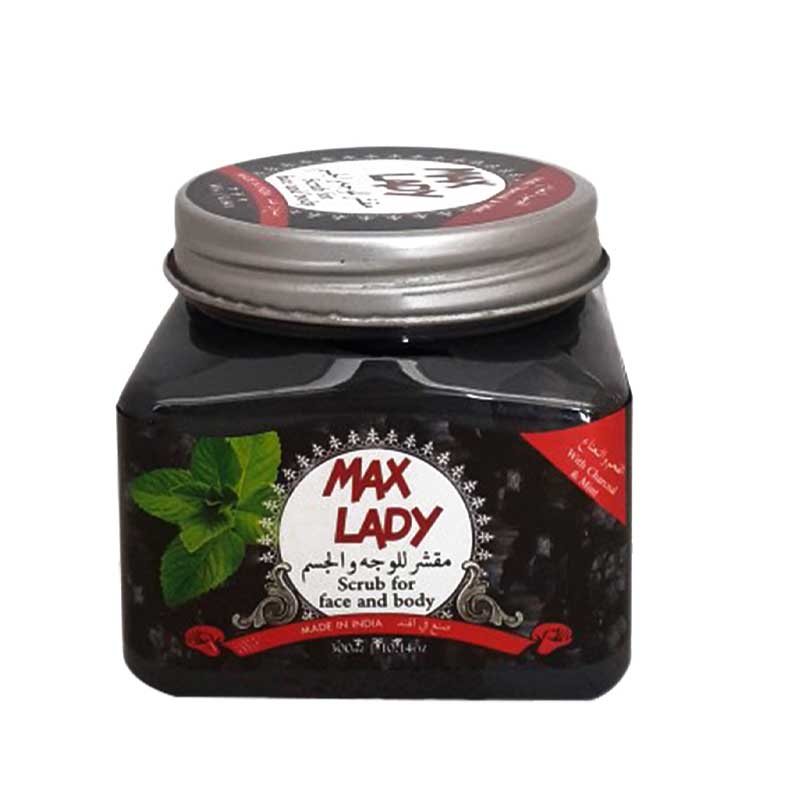 Max-Lady-Charcoal-And-Mint-Scrub-Face-And-Body-Scrub-300ml اسکراب صورت و بدن مکس لیدی مدل زغال و نعناع حجم 300 میل