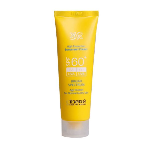 کرم ضد آفتاب SPF60+ بدون رنگ سینره مناسب پوست های معمولی تا خشک 50 میلی لیتر