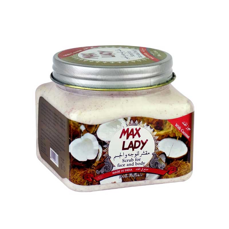 maxlady-scrub-nargil اسکراب صورت و بدن مکس لیدی مدل نارگیل حجم ۳۰۰ میل