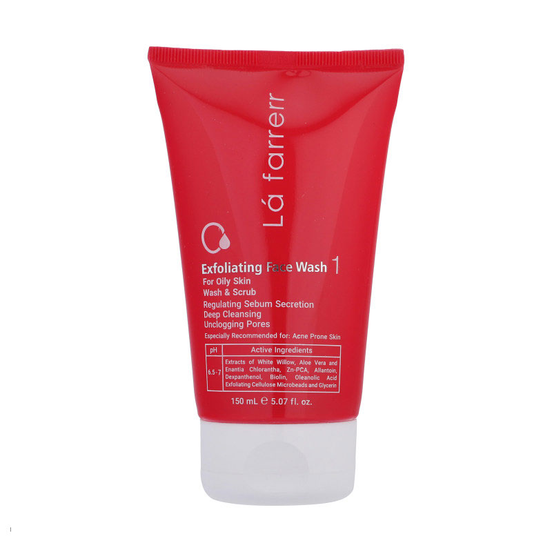 Exfoliating-face-wash-1 ژل شستشوی صورت لافارر (1) مدل Oily مخصوص پوست چرب و مستعد آکنه حجم 150 میلی لیتر
