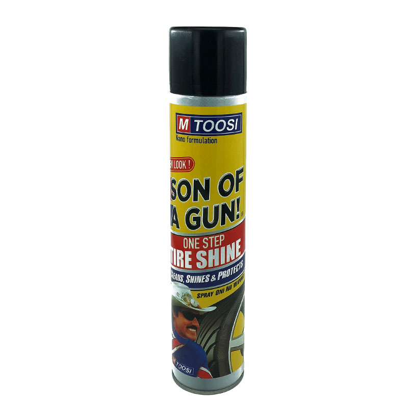 m-toosi-spray اسپری تمیز کننده لاستیک خودرو ام طوسی مدل son of a gun حجم 650 میلی لیتر